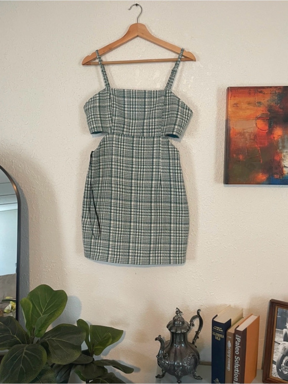 Forever 21 Green Plaid Cutout Mini Dress